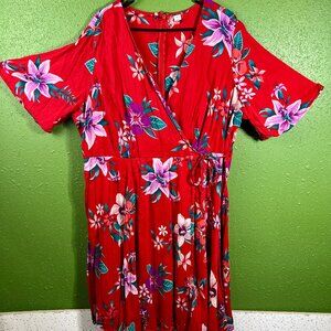 Old Navy Red Floral Wrap Style Dress - 2X Plus - XXL